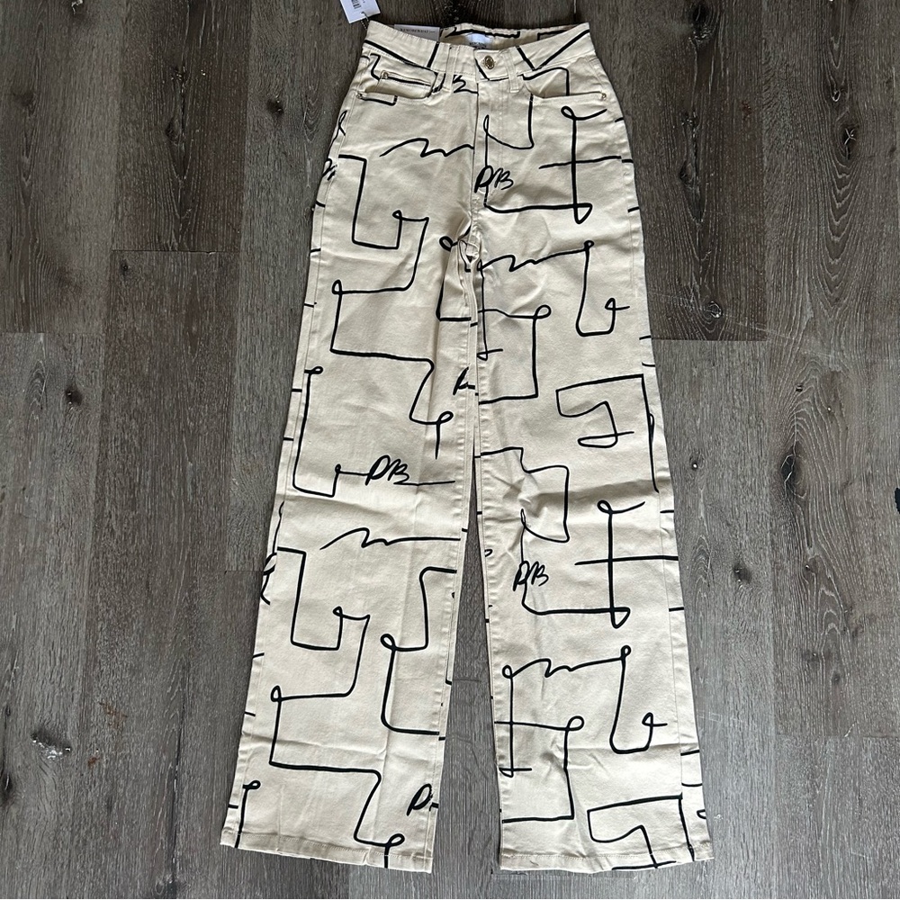 NWT 26 High Rise Wide Leg Creme Abstract Scribble WeWoreWhat Jeans